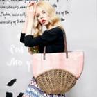 Straw Panel Faux-leather Tote