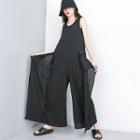 Sleeveless Frill-trim Jumpsuit Black - One Size
