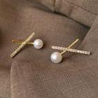 Rhinestone Faux Pearl Cross Earring As Shown In Figure - One Size