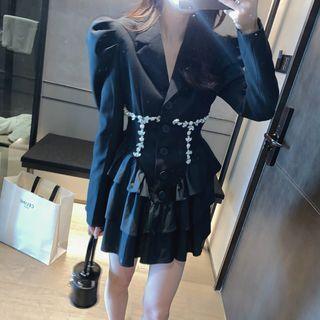 Long-sleeve Ruffle Hem Mini Blazer Dress