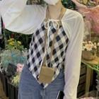 Tie-front Light Jacket / Check Camisole Top