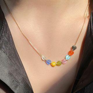 Cat Eye Stone Heart Necklace Hearts - Gold - One Size