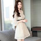 Lace 3/4-sleeve Mini A-line Dress