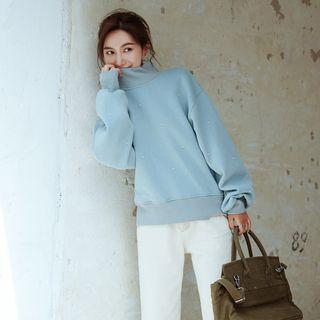 Faux-pearl High-neck Loose-fit Pullover