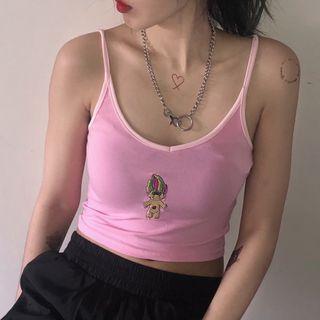 Embroidered Crop Camisole Top Pink - One Size