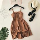 Spaghetti Strap Lace-up Striped Mini A-line Dress