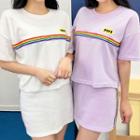 Set: Rainbow-trim T-shirt + Miniskirt