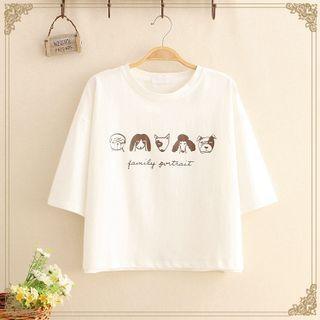 Dog Print Short Sleeve Crop Top