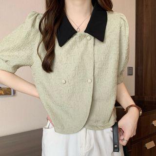 Short-sleeve Notch Lapel Top