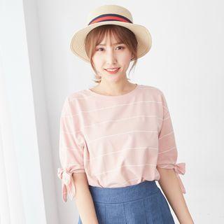 Bow Accent Elbow-sleeve Top