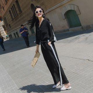 Contrast Trim 3/4-sleeve Jumpsuit