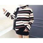 Turtle-neck Stripe Brushed-fleece Lined Sweater
