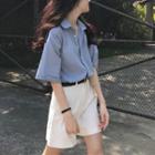 Set: Elbow-sleeve Shirt + Wide-leg Shorts + Belt