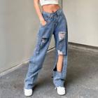 High Waist Ripped Cut-out Jeans