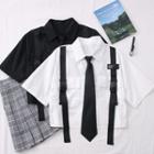Buckled-accent Crop Shirt With Tie