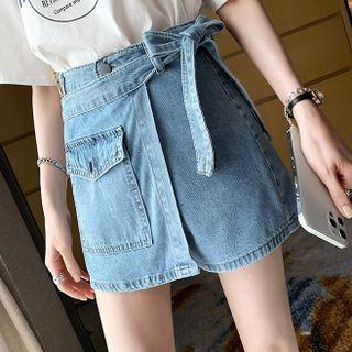 Asymmetrical Denim Mini A-line Skort
