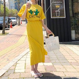Cactus Printed Maxi Surplice-wrap Dress