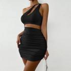 Sleeveless Single Shoulder Cut Out Bodycon Dress