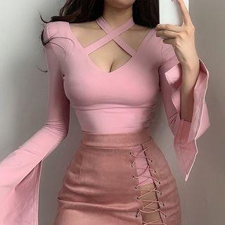Bell-sleeve Cutout Top