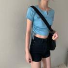 Asymmetric Drawstring Crop T-shirt Blue - One Size