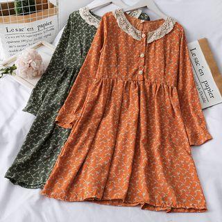 Lace-collar Floral A-line Dress