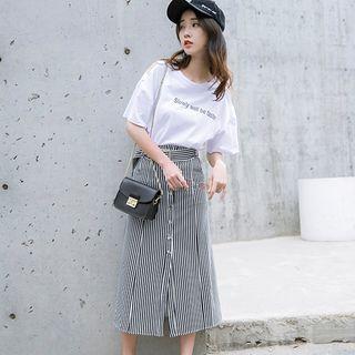 Set: Cutout Top + Striped Maxi Skirt