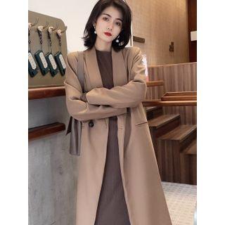 Long-sleeve Midi Knit Dress / Double Breasted Coat