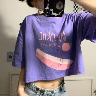 Short-sleeve Peach Print Cropped T-shirt