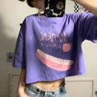 Short-sleeve Peach Print Cropped T-shirt