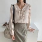 Long-sleeve Lace-up V-neck Blouse