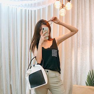 Lettering Lettuce-edge Tank Top