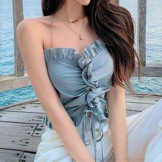 Chain Strap Ruffled Camisole Top Gray - One Size