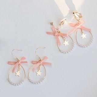 Beaded Hoop Ribbon Earrings