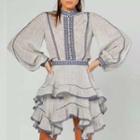 Set: Balloon-sleeve Blouse + Asymmetrical Mini A-line Skirt
