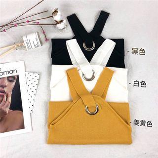 Ring-accent Halter Knit Cropped Tank Top