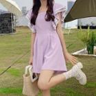 Cap-sleeve Fringed Trim Romper