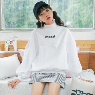 Embroidered Letter Mock Neck Sweatshirt