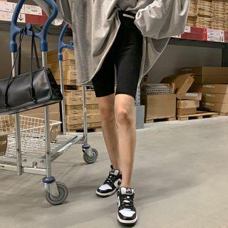 Tag-patched Ribbed Biker Leggings