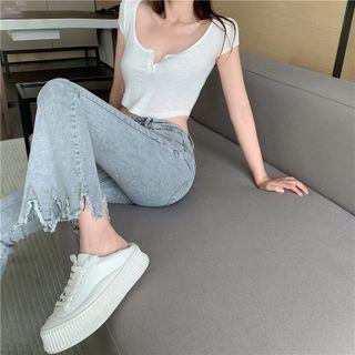 Frayed Skinny Boot-cut Jeans