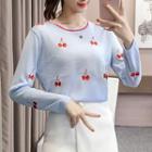 Cherry-patterned Long-sleeve Knit Top
