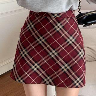 Plaid Mini A-line Skirt / Plain Mini Pencil Skort / Polo Sweatshirt