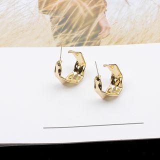 Irregular Open Hoop Earring 1 Pair - 925 Silver - Gold - One Size