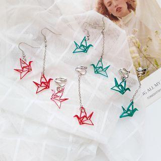 Asymmetrical Origami Crane Drop Earring