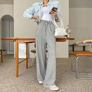 Frayed Drawstring Wide-leg Pants