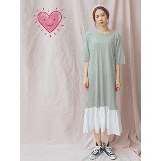 Ruffle-hem Long T-shirt Dress