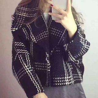 Plaid Cropped Notch Lapel Coat