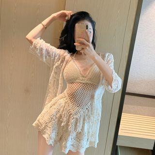 Jacquard Halter Top / Lace Cardigan / Jacquard Shorts
