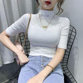 Mock Neck Short-sleeve Plain Top