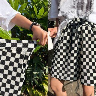 Drawcord Check Wide-leg Shorts Black - One Size