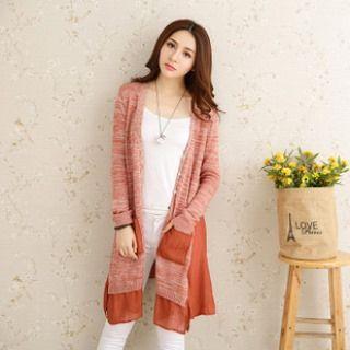 Paneled Long Knit Cardigan